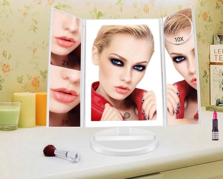 Trifold LED Lighted Makeup Cosmetic Mirror with Magnification