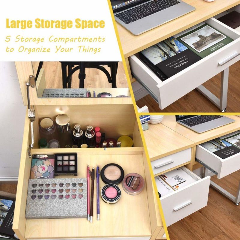 2 in 1 Dresser with 5 Storage Compartments for Dressing