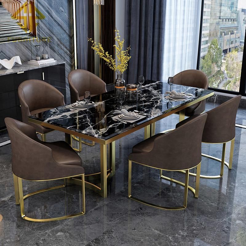 Classical Style Popular Stainless Steel Frame MDF/Marble Top Dining Room Table Sets Home Furniture