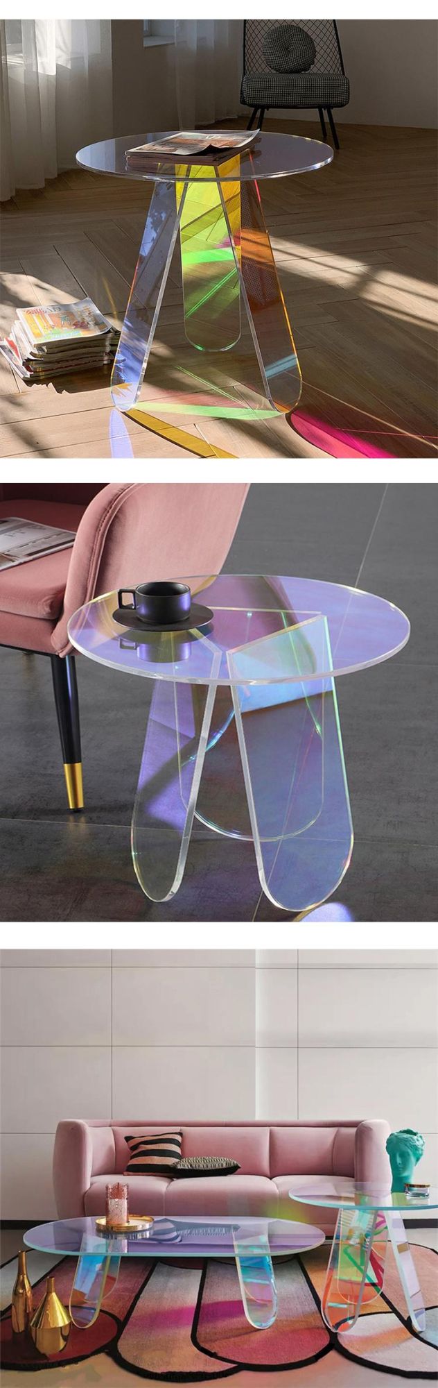 Modern Clear Acrylic Coffee Table Home Furniture Living Room Colorful Round Rainbow Side Table