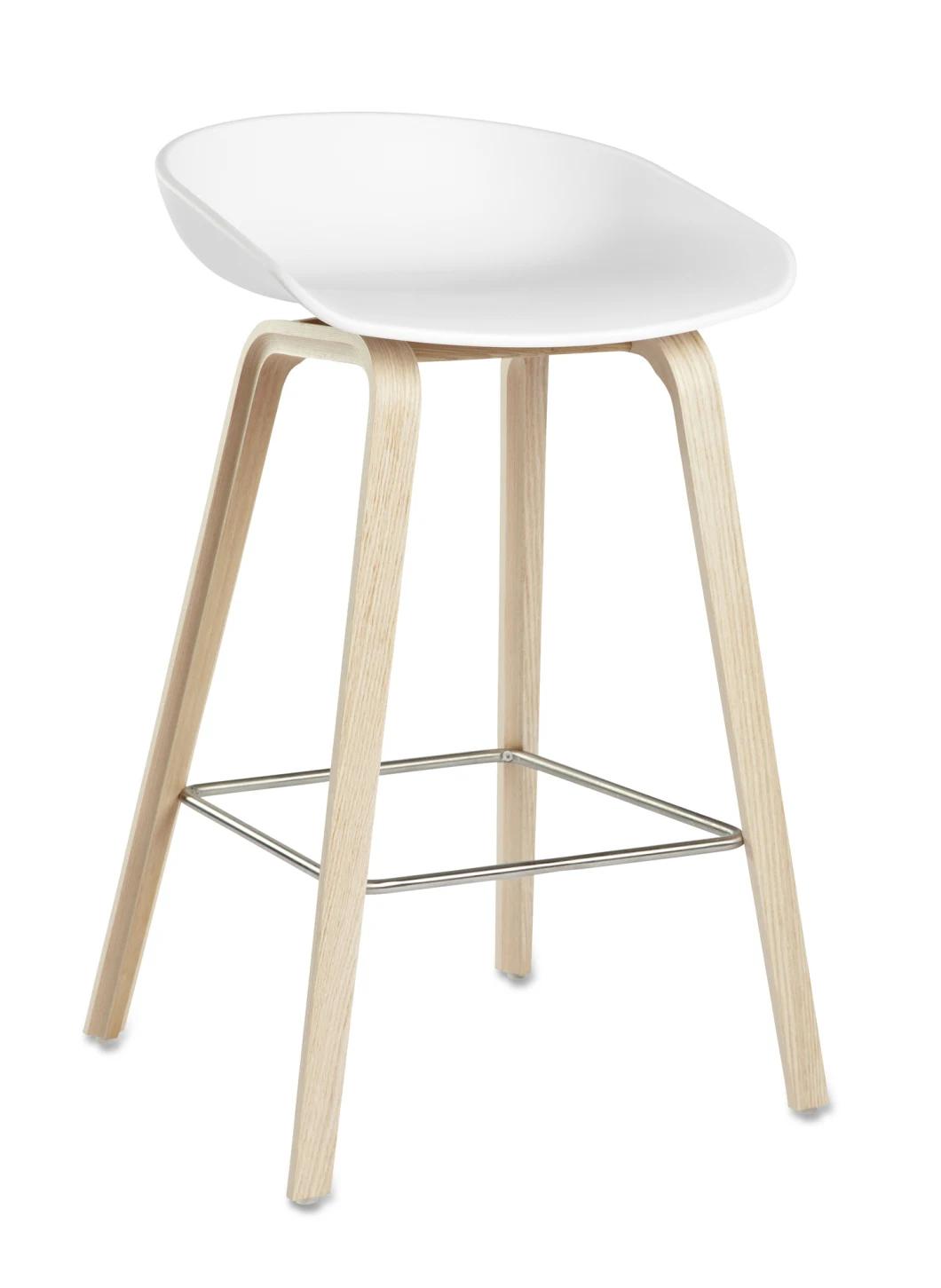 Plastic PP Bar Counter Stool with Solid Wood Base