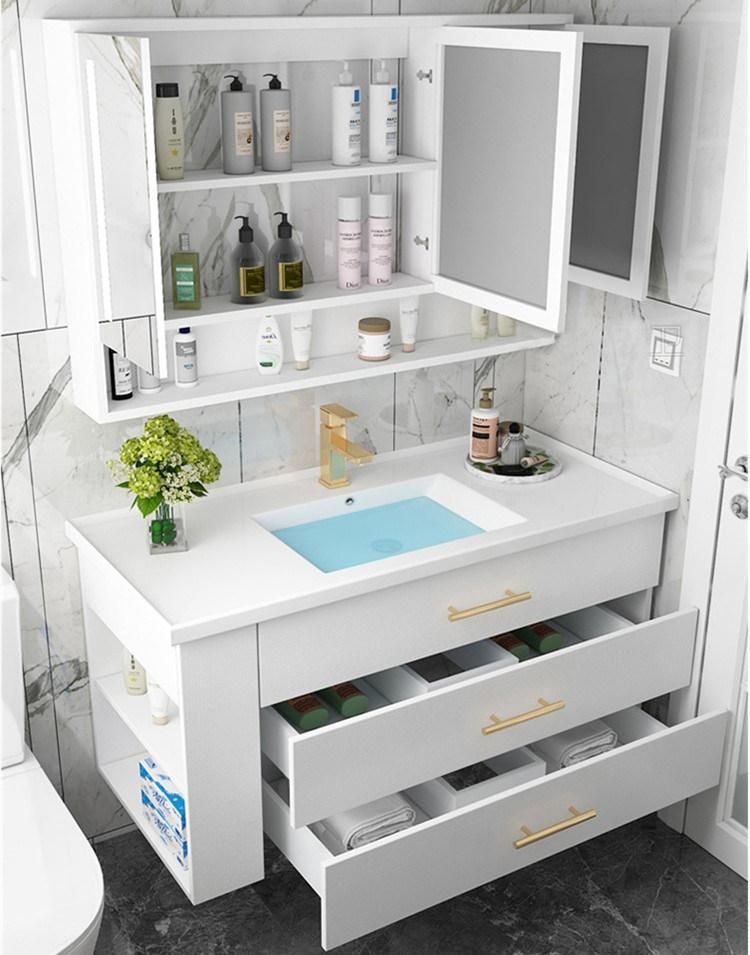 Blue Melamine Bathroom Vanity with LED Luxury Storage Mirrored Cabinet, Defogging