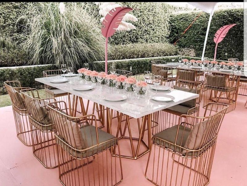 Latest Design Hotel Wedding Rose Gold Metal Frame Dining Chair