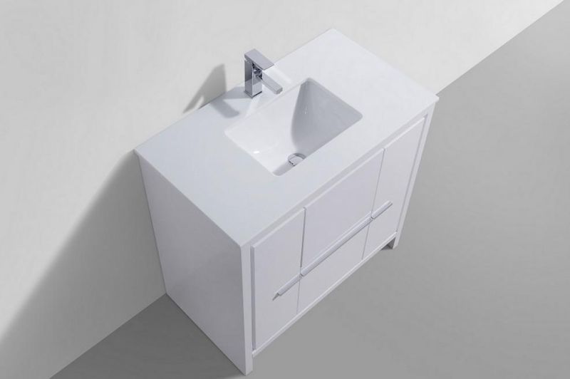 High Gloss White Modern Bathroom Vanity with White Quartz Counter-Top