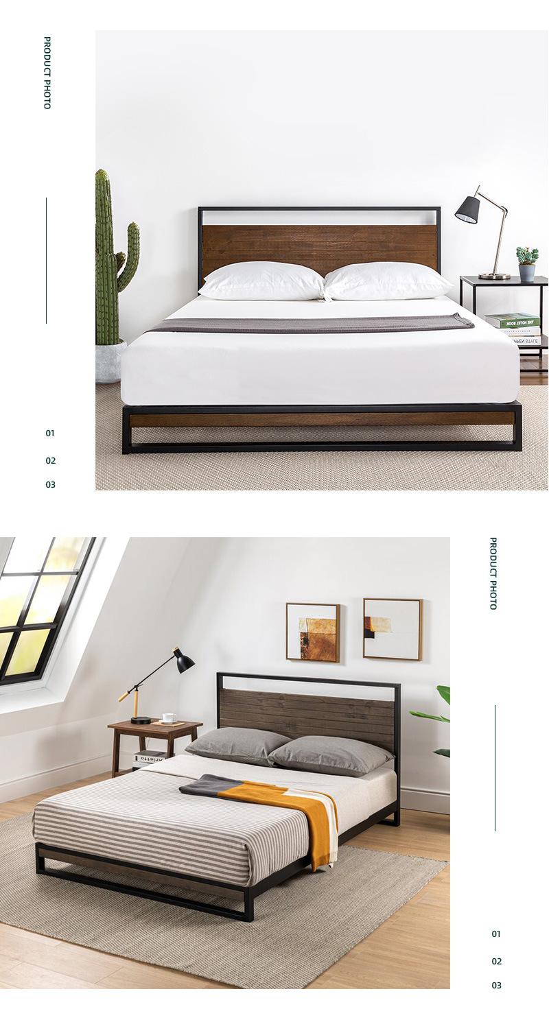 Modern Bedroom Set Home Furniture Solid Wood Iron Bed