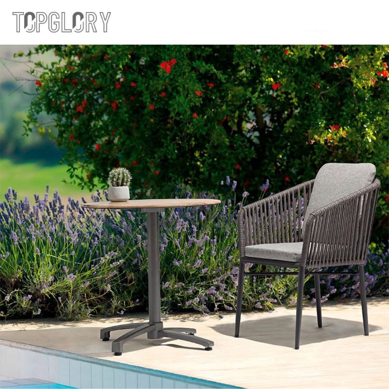 Outdoor Modern Home Hotel Balcony Furniture Aluminum Tube Olefin Rope Dining Table Chairs