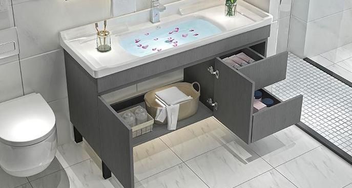 Modern Bathroom Cabinet Vanity with Half Mirror Cabinet, Floor Mounted