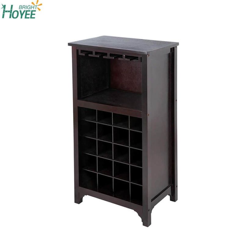 Black MDF Wine Rack 20 Bottles with Wooden Skin