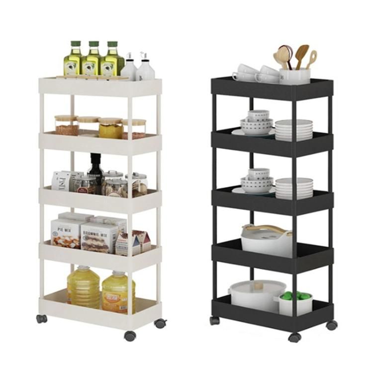 5 Tiers Plastic Storage Cart Organizer Bathroom Kitchen Drainer Storage Trolley with Basket with ABS Plastic Basket