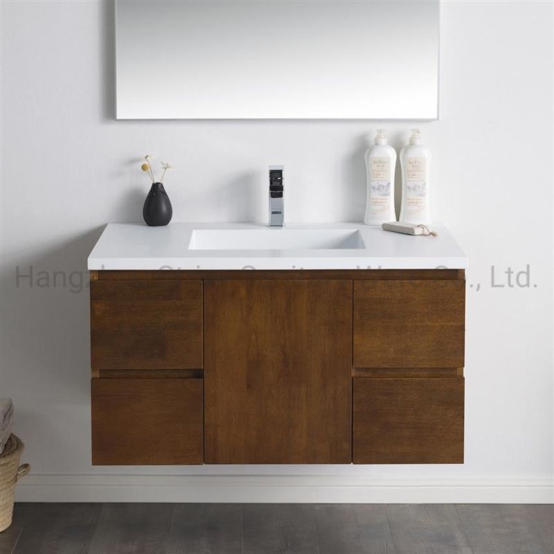 Modern Bathroom Vanity Red Oak Basin Cabinet with Mirror Bathroom Furniture