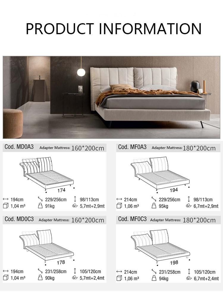 Modern Hotel Bedroom Furniture Set King Size Linen Upholstered Platform Bed