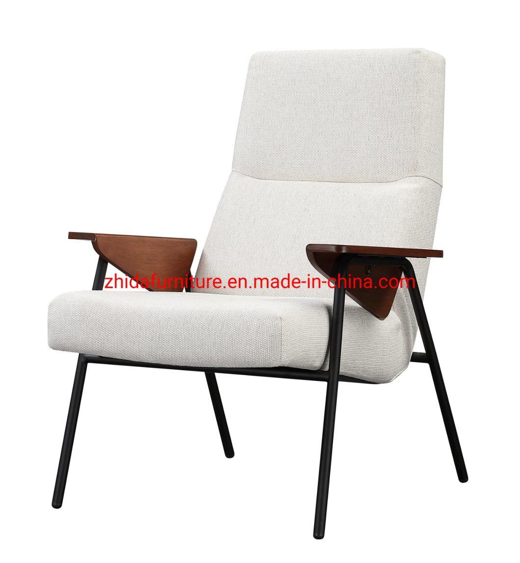 Modern White Fabric PU Home Wooden Metal Frame Armrest Chair