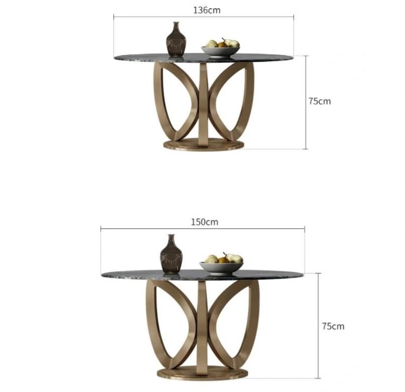 Modern Italian Luxury Marble Dining Furniture Set High End Golden Stainless Steel Natural Marble Dining Tables