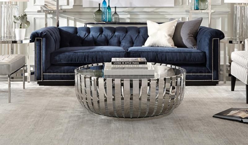 European Style Round Shape Metal Glass Coffee Table For Home