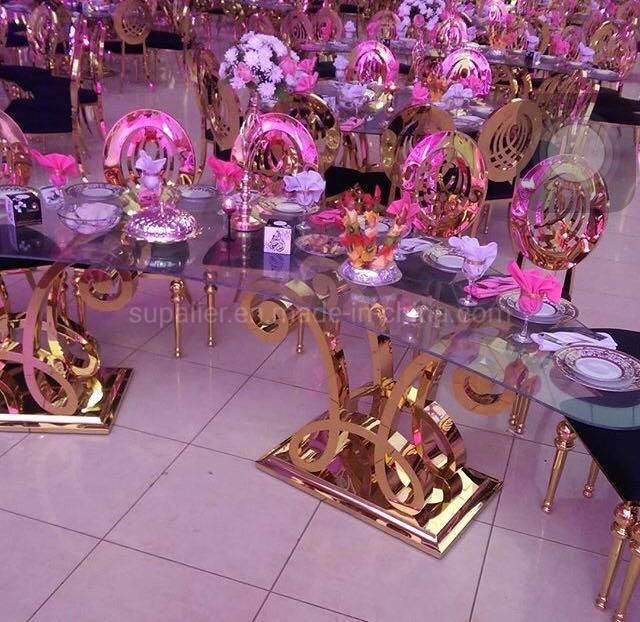 Hotel Hall Half Moon Shaped Transparent Glass Top Wedding Table