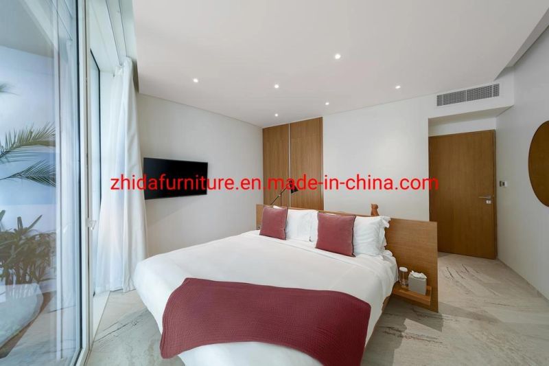 Foshan Factory Wholesale Solid Wood Hotel Apartment Bedroom Furniture Villa Customized Hotel Double King Size Wooden Bed