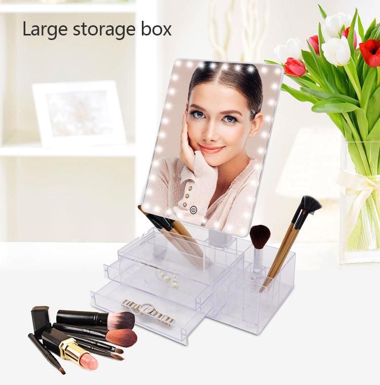 LED Makeup Vanity Mirror with Jewelry Accessory and Cosmetic Storage Display Box Organizer Container