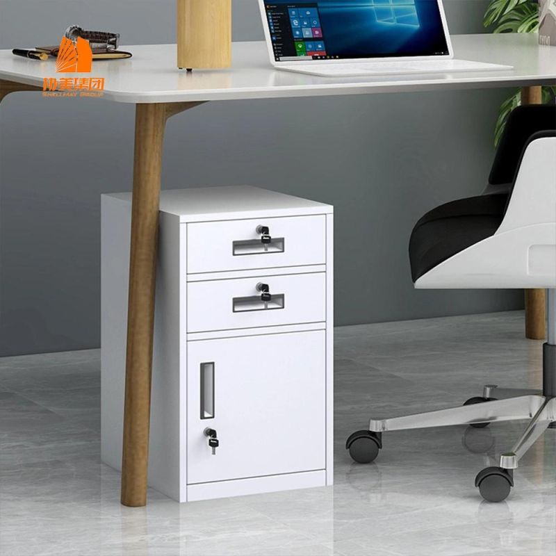 Metal Three-Drawing Office Desk with Lock File Cabinet, Modern Office Furniture.