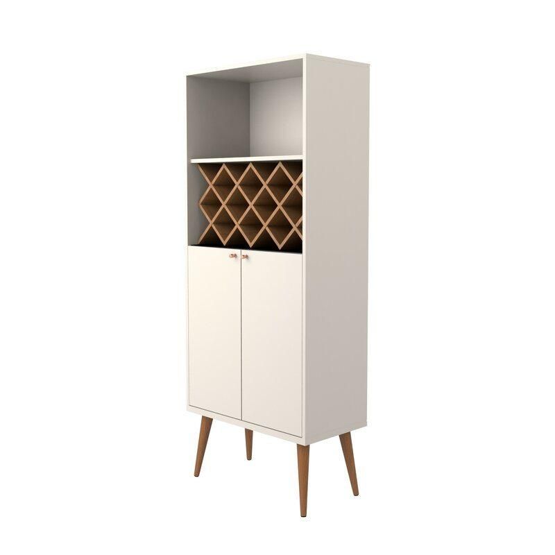 Unique Design Antique off White/Maple Cream Accent Bar Cabinet Living Room Furniture with Wine Rack