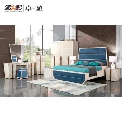 Modern Furniture Wooden Bedroom Furniture Set with Fabric Headboard