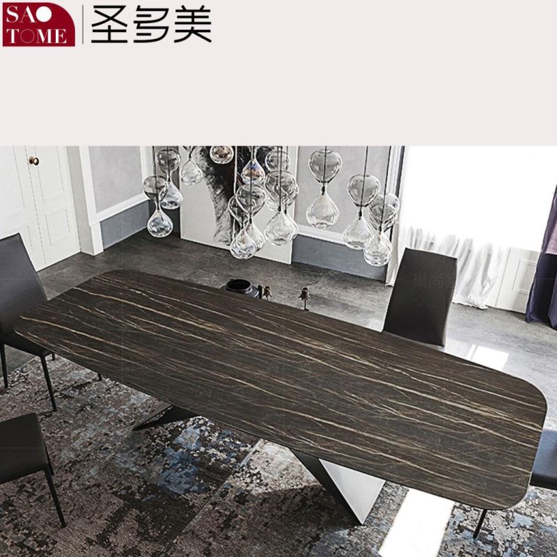 Modern Rock Board Furniture M-Shaped Steel Foot Dining Table