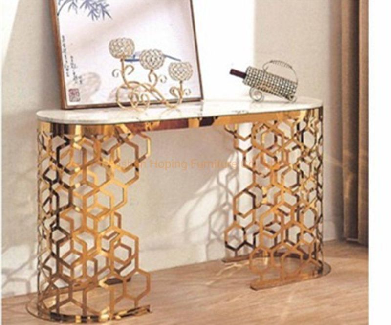 Dining Table Set Wedding Restaurant Modern Side Table Gold Metal Hotel Column Marble Console Table