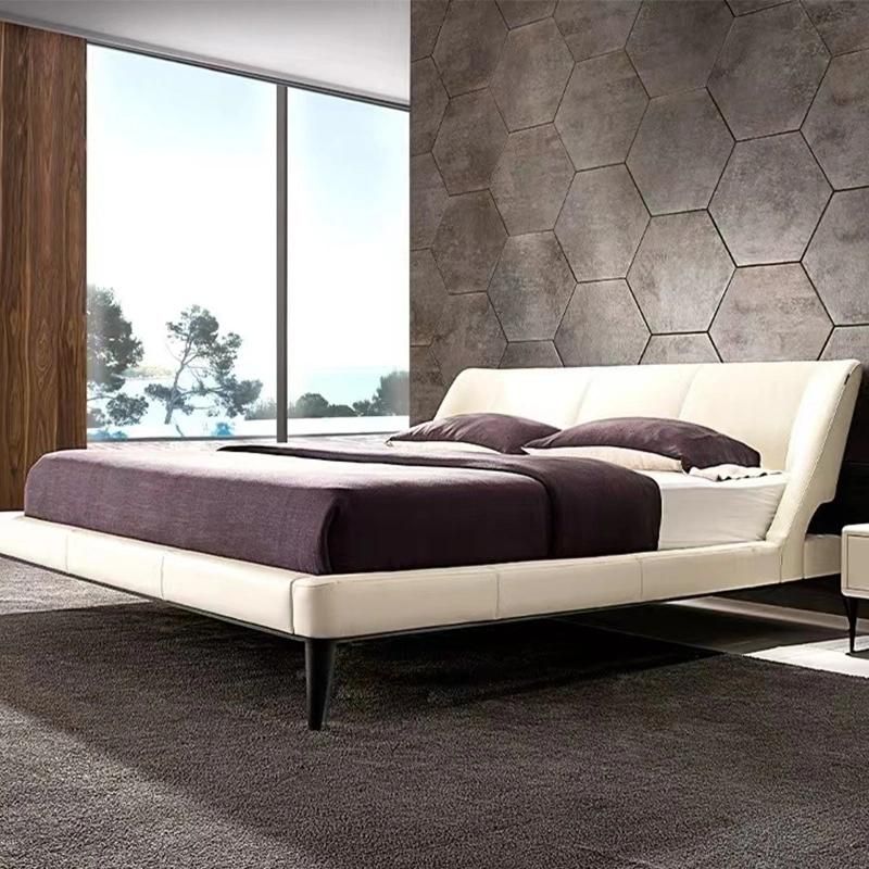 Hot Sale Modern Italy Design up-Holstered Leather King Bed with Stainess Steel Legs Bedroom Furniture