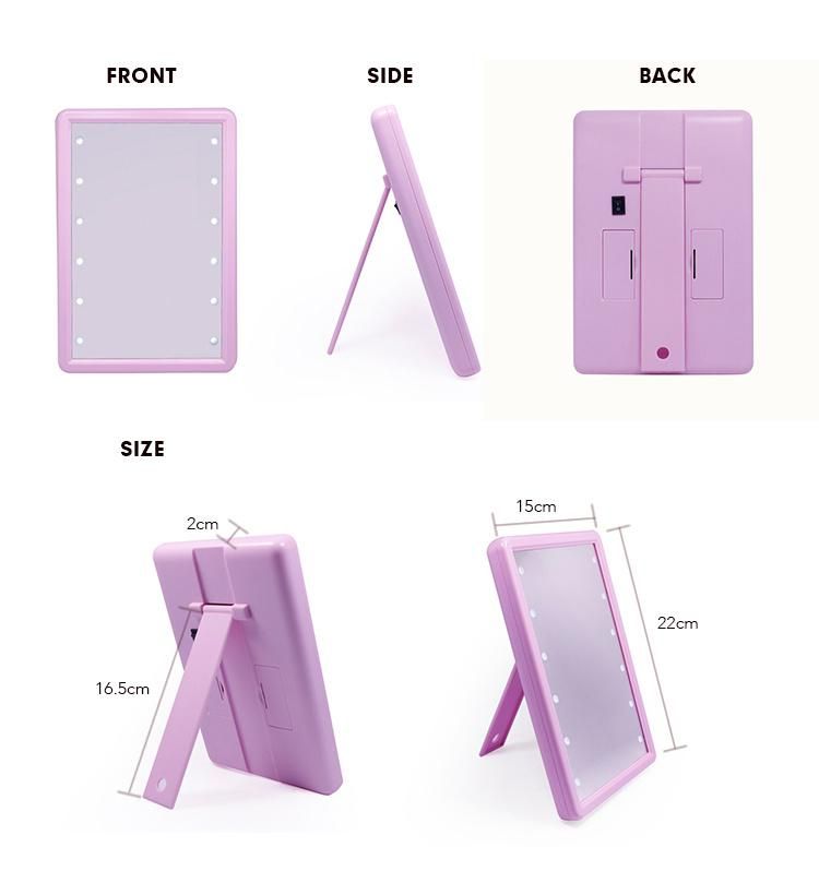 Square Plastic Folding Makeup Mirror LED Lighted Standing/Wall Hanging Mirror