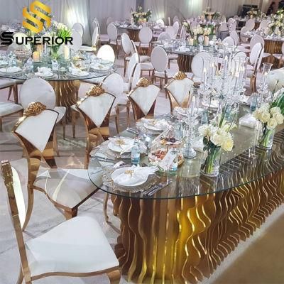 Interior Restaurant Wedding Luxury Gold Metal Dining Tables Chairs