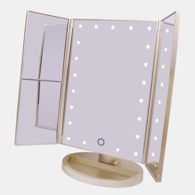 Top-Rank Selling Trifold LED Makeup Dimmable Brightness Mirror with Touch Sensor