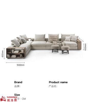 Light and Luxury Metal Frame with Wood Armrest Recreational Fabric Sofa for Living Room