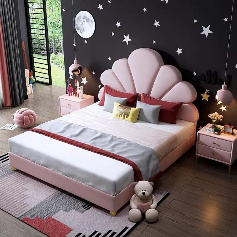 Modern Fashion Bedroom Furniture Children Beds Fabric Upholstered Single Bed for Kids