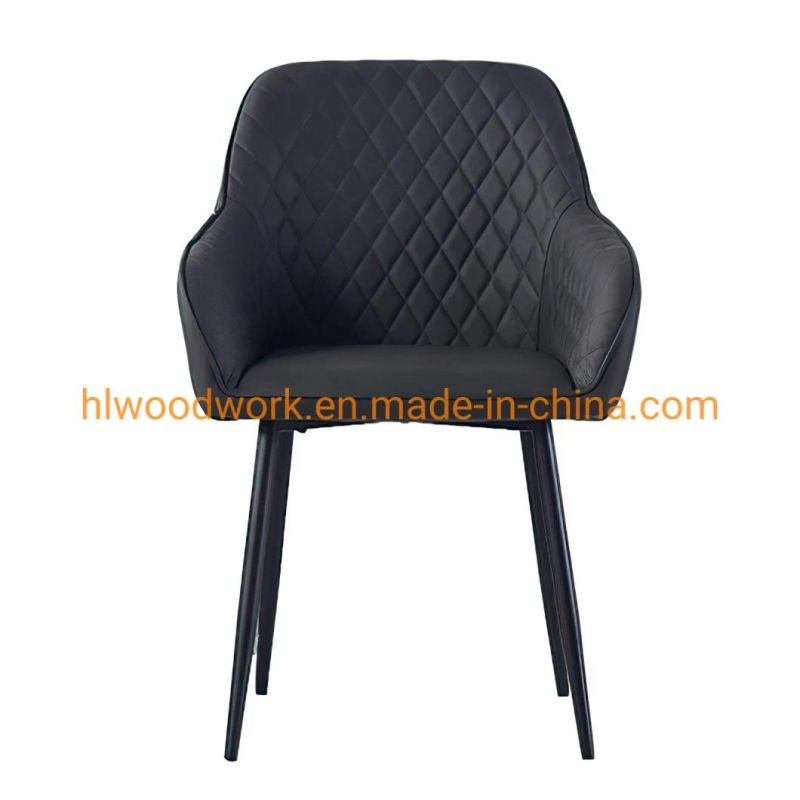 Hotel Furniture Modern PU Leather Upholstered Dining Room Furniture Chair Black Metal Legs Restaurant Luxury Dining Chair for Restaurant Dining Chair