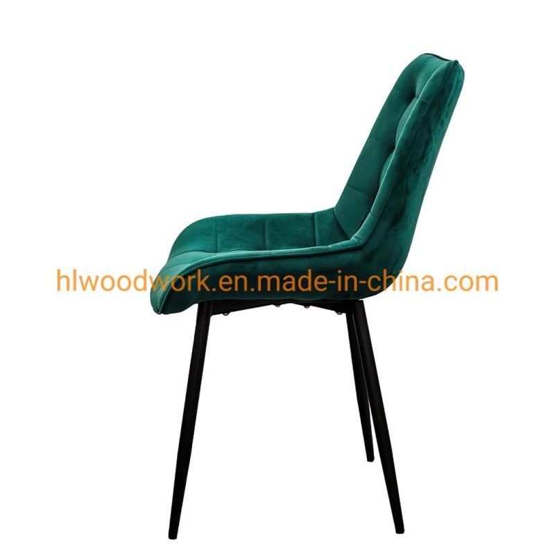 Popular Modern Living Room Home Leisure Chair Metal Leg Velvet Outdoor Dining Chair Velvet Fabric Dining Chair with Powder Coated Metal Black Legs