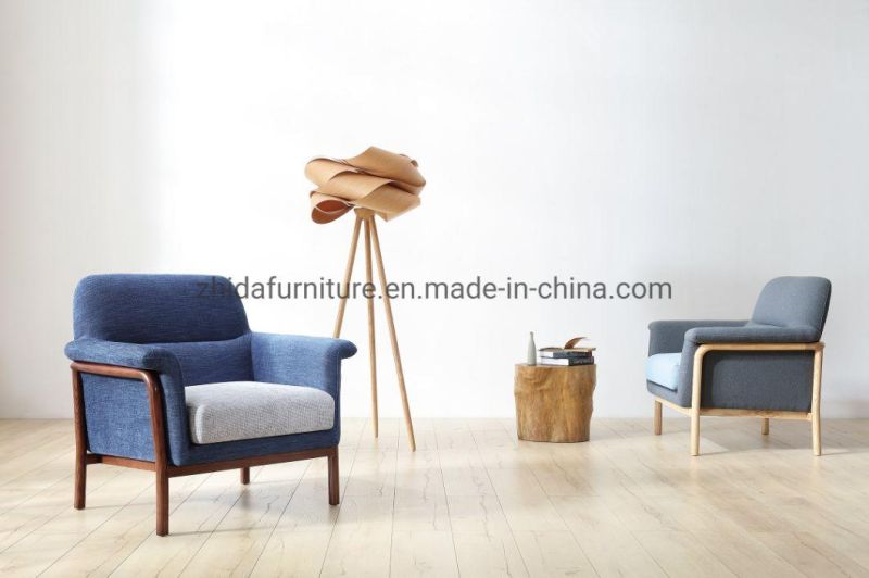 Home Furniture Blue Fabric Wooden Frame Living Room Chair