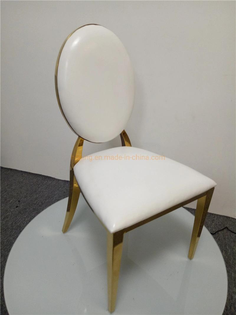 Luxury Golden Stacking Modern Round Back Metal Hotel Restaurant Wedding Banquet Chiavari White Dining Chair