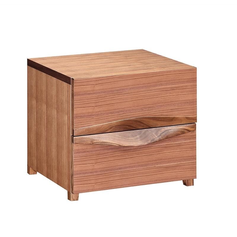 Chinese Style New Modern Home Furniture Walnut Solid Wood Side Table Hotel Bedroom Bedside Nightstand with 2 Layers Drawer