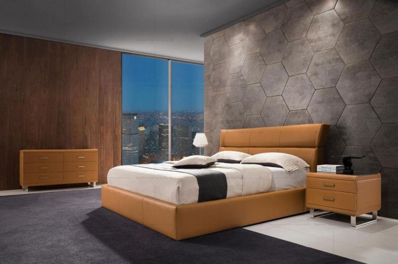 Double Simple Designs King Size Leather Modern Wall Bed for Bedroom Furniture