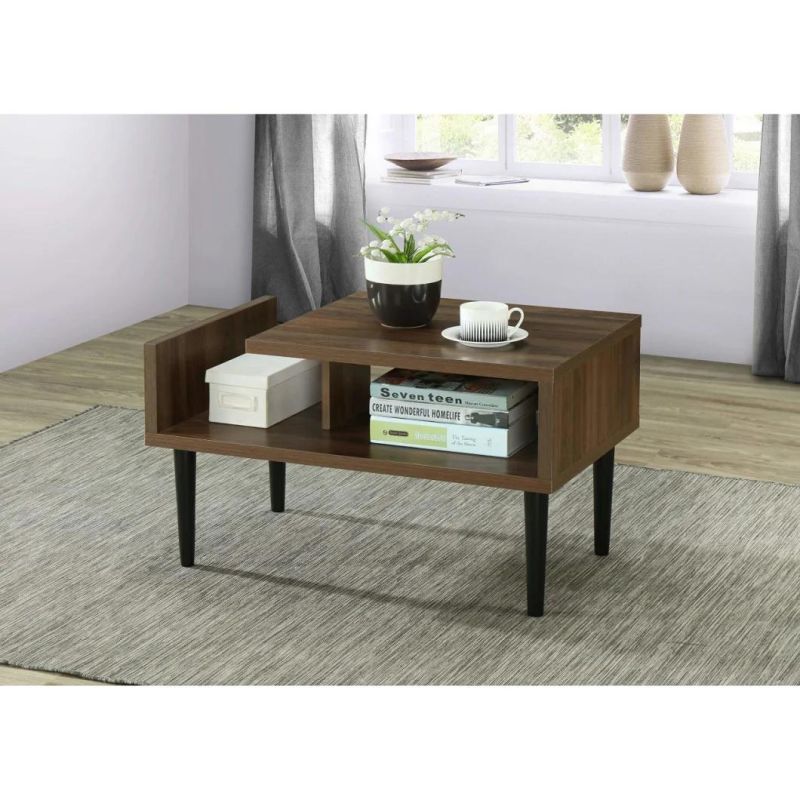 MID-Century Modern Coffee Table with Wooden Legs in Brown