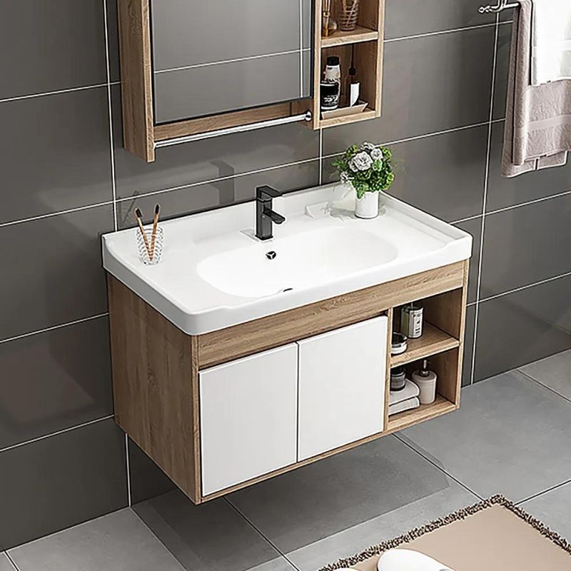 39.4" Wall-Mounted Bathroom Vanity with Ceramic Sink & Storage