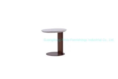 White Marble Side Table with Metal Base