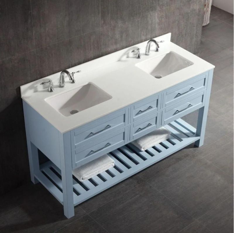 Light Blue Fashion Double Sink Bathroom Solid Wood Bathroom Cabinet