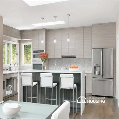 China Guangdong Factory Directly Handless Design Modern E1 Environmental Light Gray Melamine Kitchen Cabinet