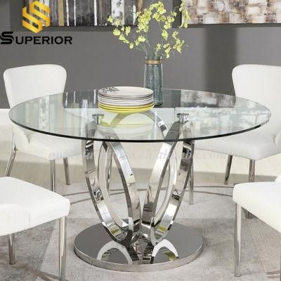 Clear Glass Top Round Dining Table with Chrome Legs Base