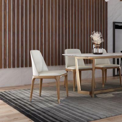 Modern Metal Home Furniture PU Leather Luxury Dining Table and Chairs Without Armrest