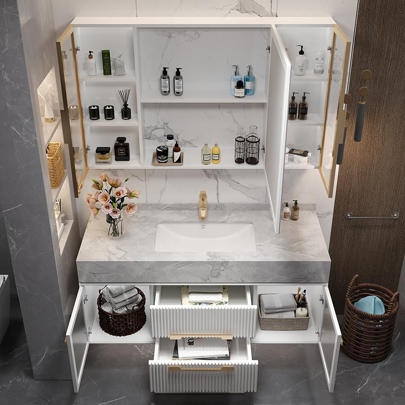 Luxury New Design Wall Mounted Bathroom Vanity with Factory Price with Rock Plate Basin
