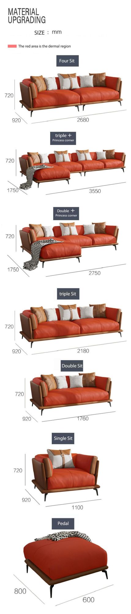 Wholesale Foshan Cheap Price Family Modern Design Leather Sectional Sofa Sets Furniture