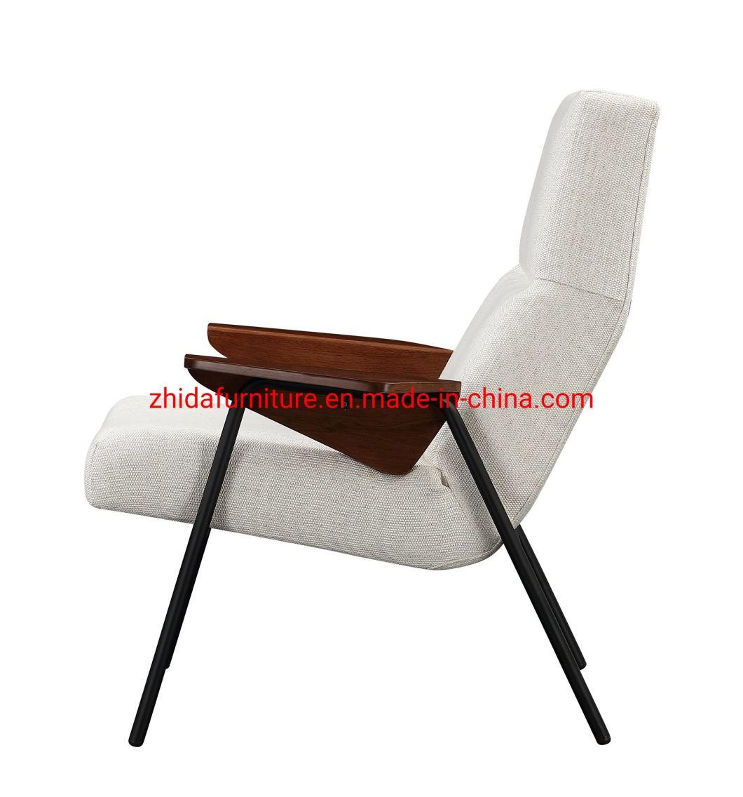 Modern White Fabric PU Home Wooden Metal Frame Armrest Chair