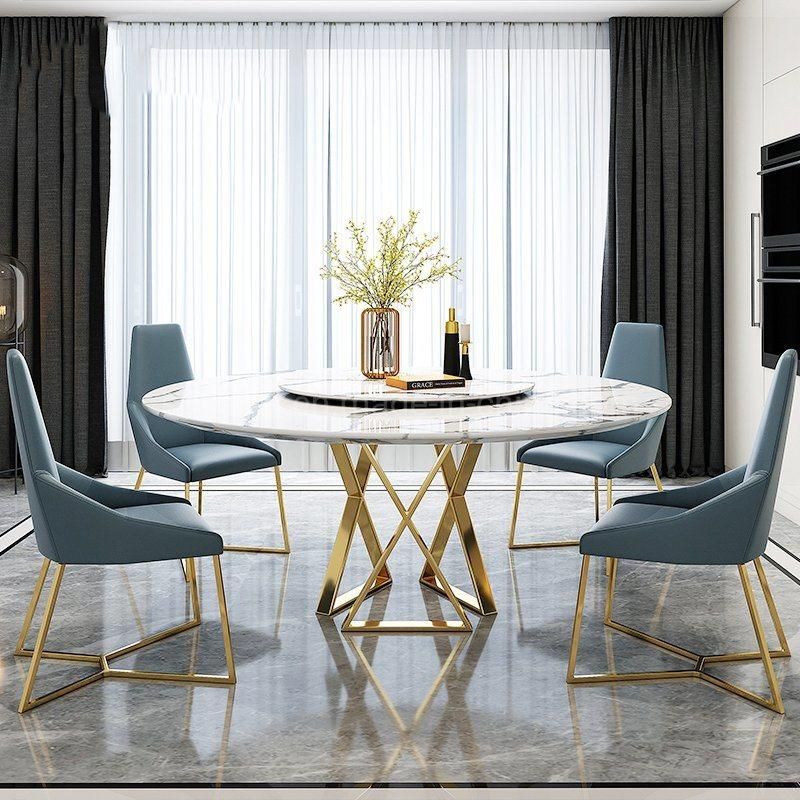 Dining Room Furniture Luxury Golden Metal Round Marble Dinner Table