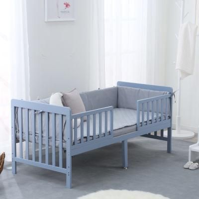 Wooden Crib with Guardrail Widening Stitching Bed Kindergarten Baby Bed